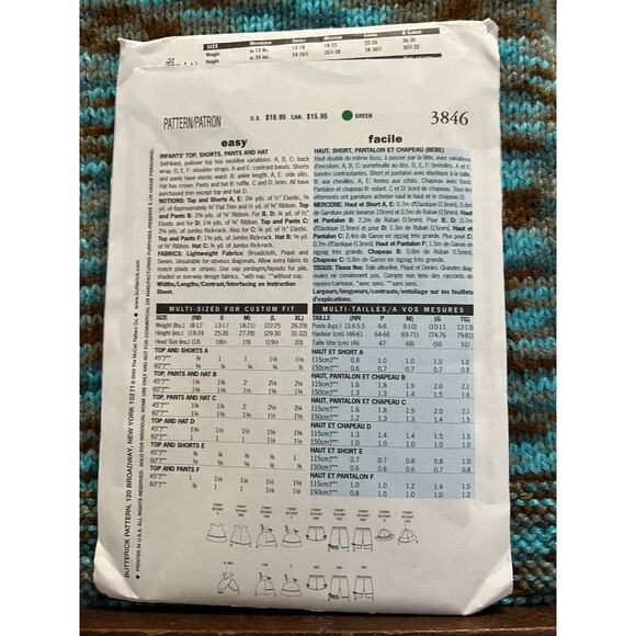 Butterick 3846 pattern toddlers top shorts pants hat sz L XL - Picture 3 of 7